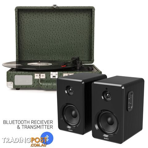 Crosley Cruiser Bluetooth Portable Turntable - Ostrich + Bundled Majority D40 Bluetooth Speakers - Black - 782706322975 - Crosley - 782706322975
