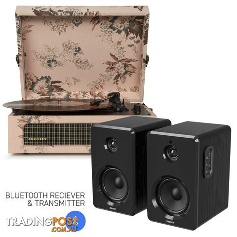 Crosley Voyager Bluetooth Portable Turntable - Floral + Bundled Majority D40 Bluetooth Speakers - Black - 782706323040 - Crosley - 782706323040