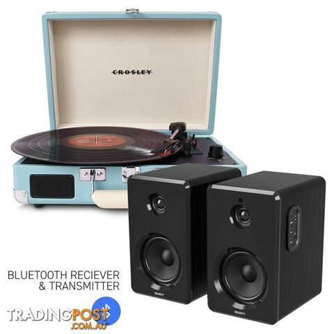 Crosley Cruiser Bluetooth Portable Turntable - Turquoise + Bundled Majority D40 Bluetooth Speakers - Black - 782706322999 - Crosley - 782706322999