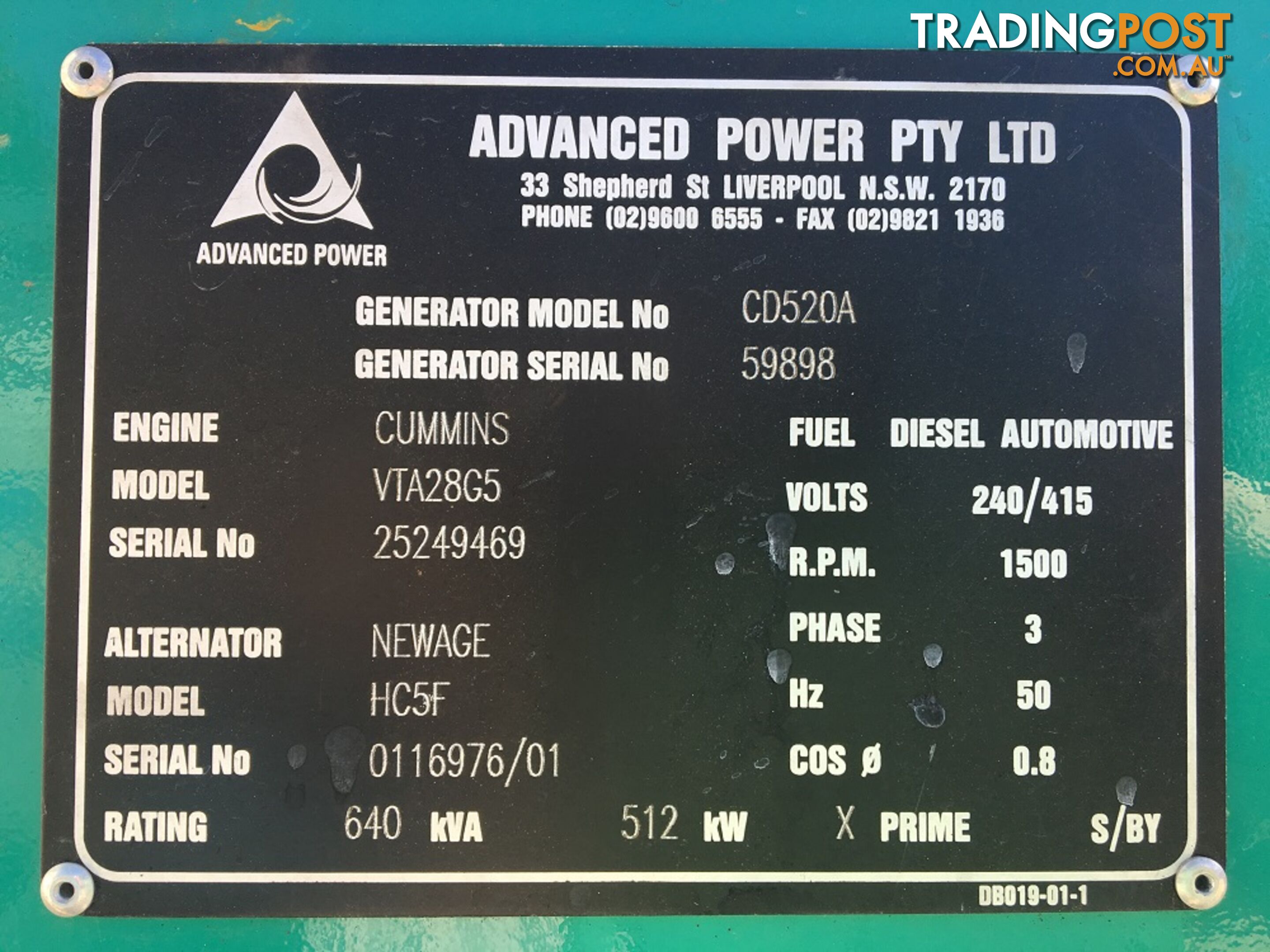 700kVA CUMMINS VTA 28G5 Generator