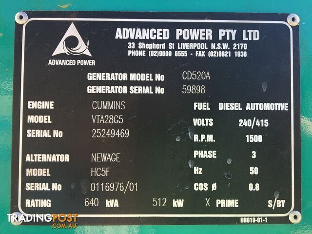 700kVA CUMMINS VTA 28G5 Generator