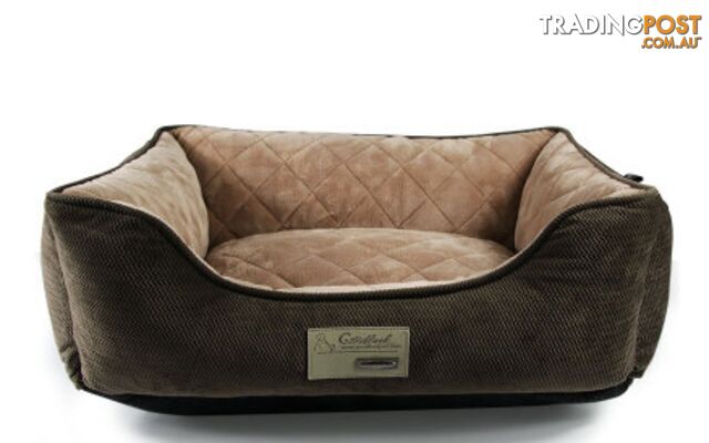LARGE CHESTERFIELD CLASSIC BROWN WASHABLE DOG CAT WARM BASKET BED CUSHION PLUSH & COZY