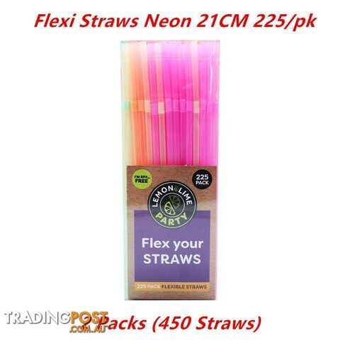 450 x Flexible Straws Bright Color 21CM BPA Free Drinking Flexible Bend Long Plastic - Lemon Lime - DWS-UN78242x2PACKS