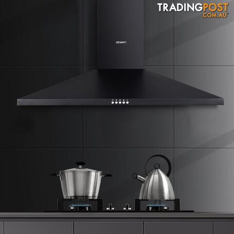 Range Hood Rangehood 90cm 900mm Kitchen Canopy LED Light Wall Mount Black - Devanti - BBO-NEWDEVRH-D-A17-90-BK