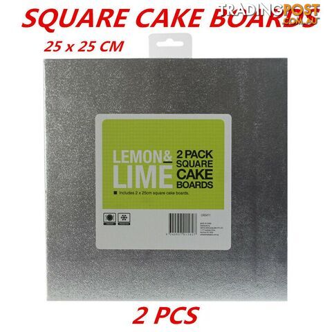 2 x Square Cake Cardboard Wedding Birthday Party Baking Base Decorating Pan 25cm - Lemon Lime - DWS-UN5411x1PK