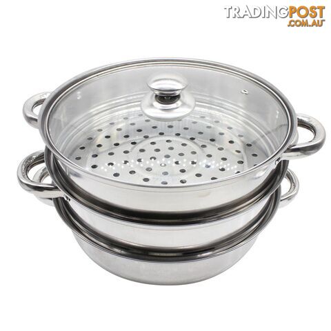 28cm Stainless Steel Three-Layer Soup Steamed Dual-Purpose Steamer Multi-Function Steamed Pot Cookware Pot Cooking Gifts(Silver) - SNU-F87NVHU99522T6033824VAOTO