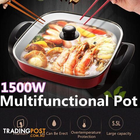1500W Multifunction Frying Pan Electric Roasting Oven Korean Teppanyaki Heat Stew Soup 5L Grill Skillets Cooking Hotpot Food Steamer Nonstick For 3-4 people(frying Pan) - ZKA-UWfHvJMkcY