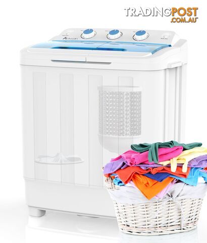 4.6KG Capacity Portable Compact Mini Twin Tub Washing Machine w/Wash and Spin Cycle, Built-in Gravity Drain - Advwin - 614198297496 - ADV-150100600