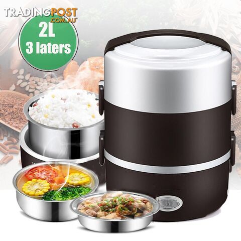 220V 270W 3 Layers 2L Lunch Box Steamer Pot Rice Cooker Stainless Steel - YKS-SKU371449