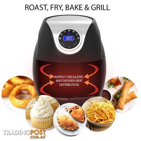 LED Display Low Fat Healthy Oil Free Air Fryer (Black) - 7L - Kitchen Couture - 9348569032508 - TIE-9348569032508