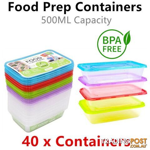 40x Meal Prep Food Container 500ML Take Away Storage Box Microwave Plastic Cook - DURMAZ - DWS-2xDUR5489-WE12