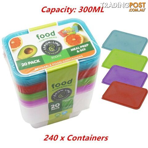 240 x 300ML Food Containers Colored Lid 300ML BPA Free Plastic Meal Storage Take Away - Lemon Lime - DWS-UN68212x12PACK