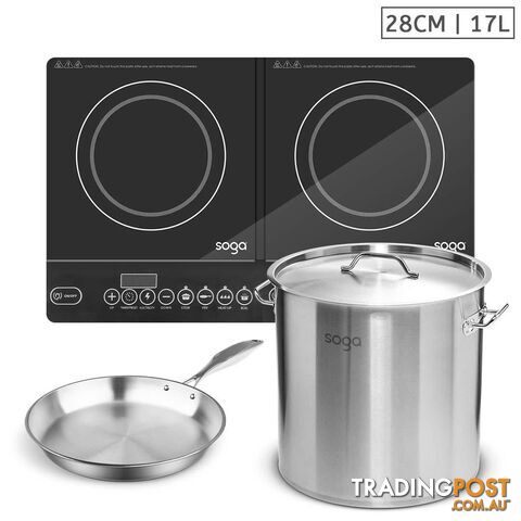 SOGA Dual Burners Cooktop Stove, 17L Stainless Steel Stockpot and 28cm Induction Fry Pan - SOGA - HEY-ECooktDBL-StockPot28CM-FRY2864