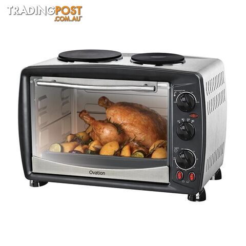 Ovation 26L Benchtop Electric Oven Roast/Bake/Grill Toaster w/ Double Hot Plate - 9315240123268 - KXG-OV26