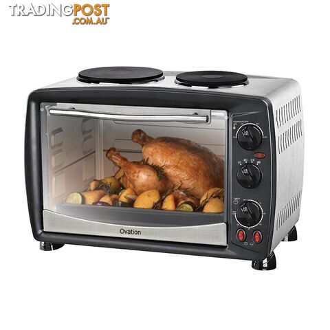 Ovation 26L Benchtop Electric Oven Roast/Bake/Grill Toaster w/ Double Hot Plate - 9315240123268 - KXG-OV26