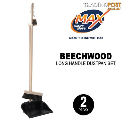 2x Long Handle Dustpan Set 93CM Brush Tool Cleaning Broom Scrubber Floor Sweeper - White Glove - DWS-2xUN99117-WI5