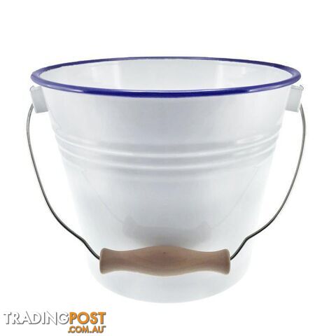 Falcon Enamel Bucket with Lid White and Blue Rim 23x19cm - Falcon - EVT-71156