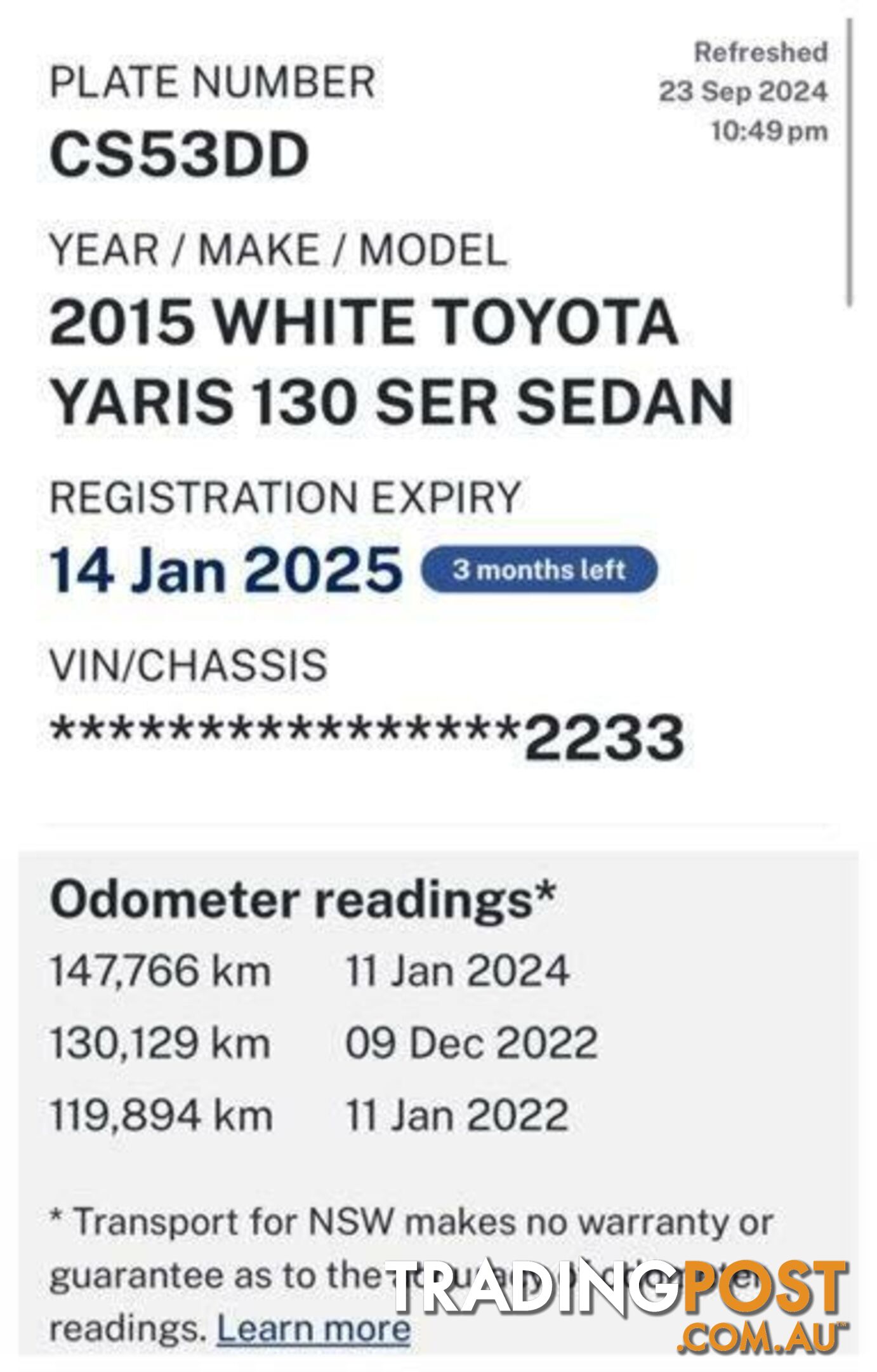 2015 TOYOTA YARIS ASCENT NCP130R MY15 HATCH, 5 DOORS, 5 SEATS