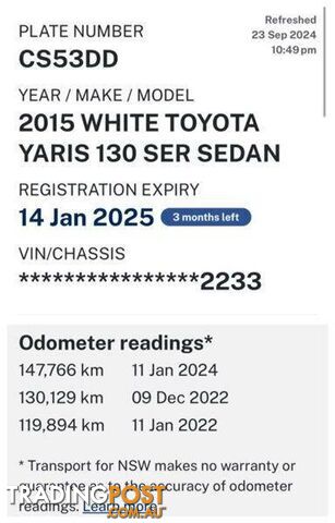 2015 TOYOTA YARIS ASCENT NCP130R MY15 HATCH, 5 DOORS, 5 SEATS