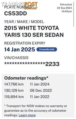 2015 TOYOTA YARIS ASCENT NCP130R MY15 HATCH, 5 DOORS, 5 SEATS