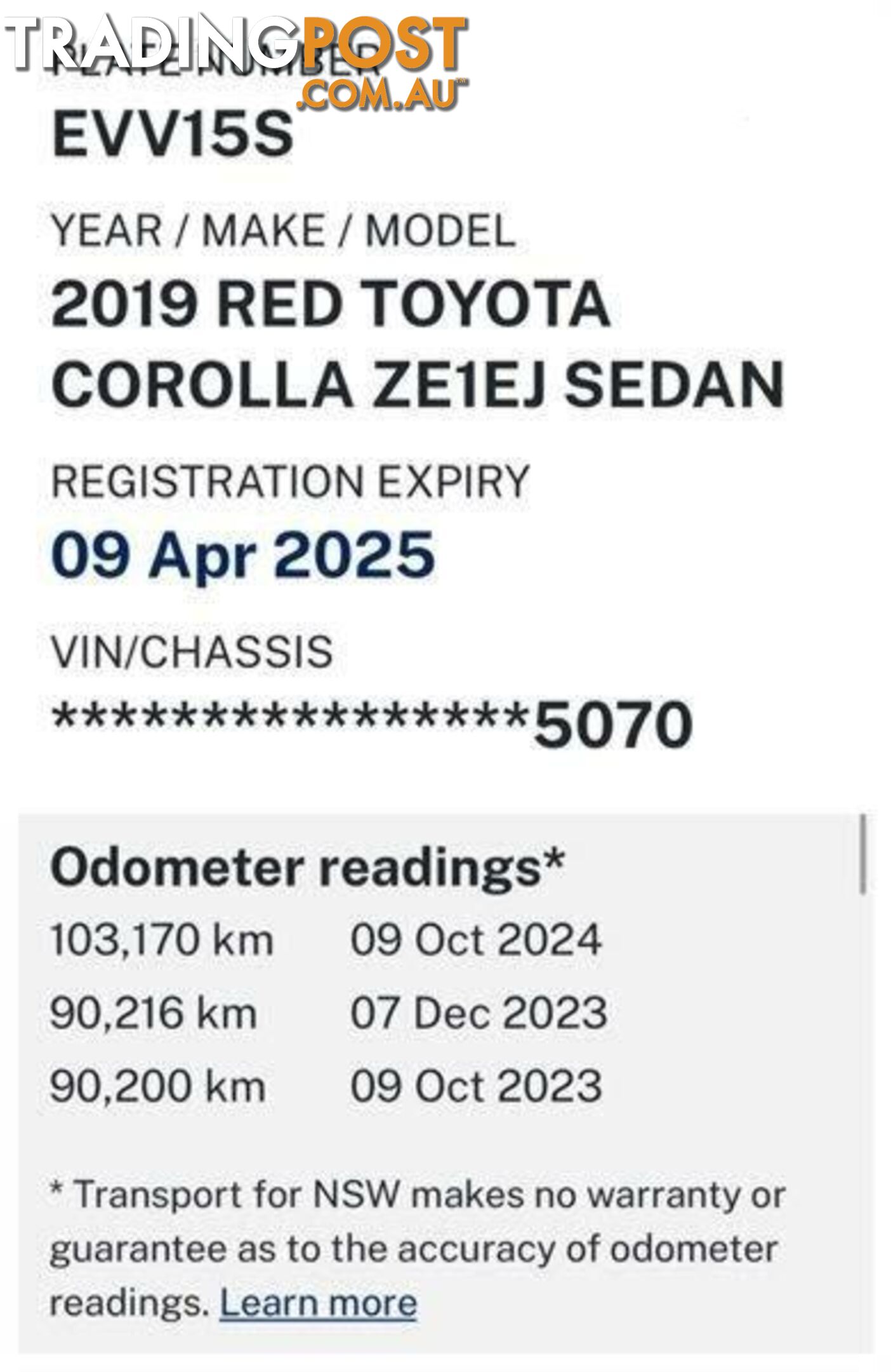 2019 TOYOTA COROLLA ASCENT SPORT MZEA12R SEDAN