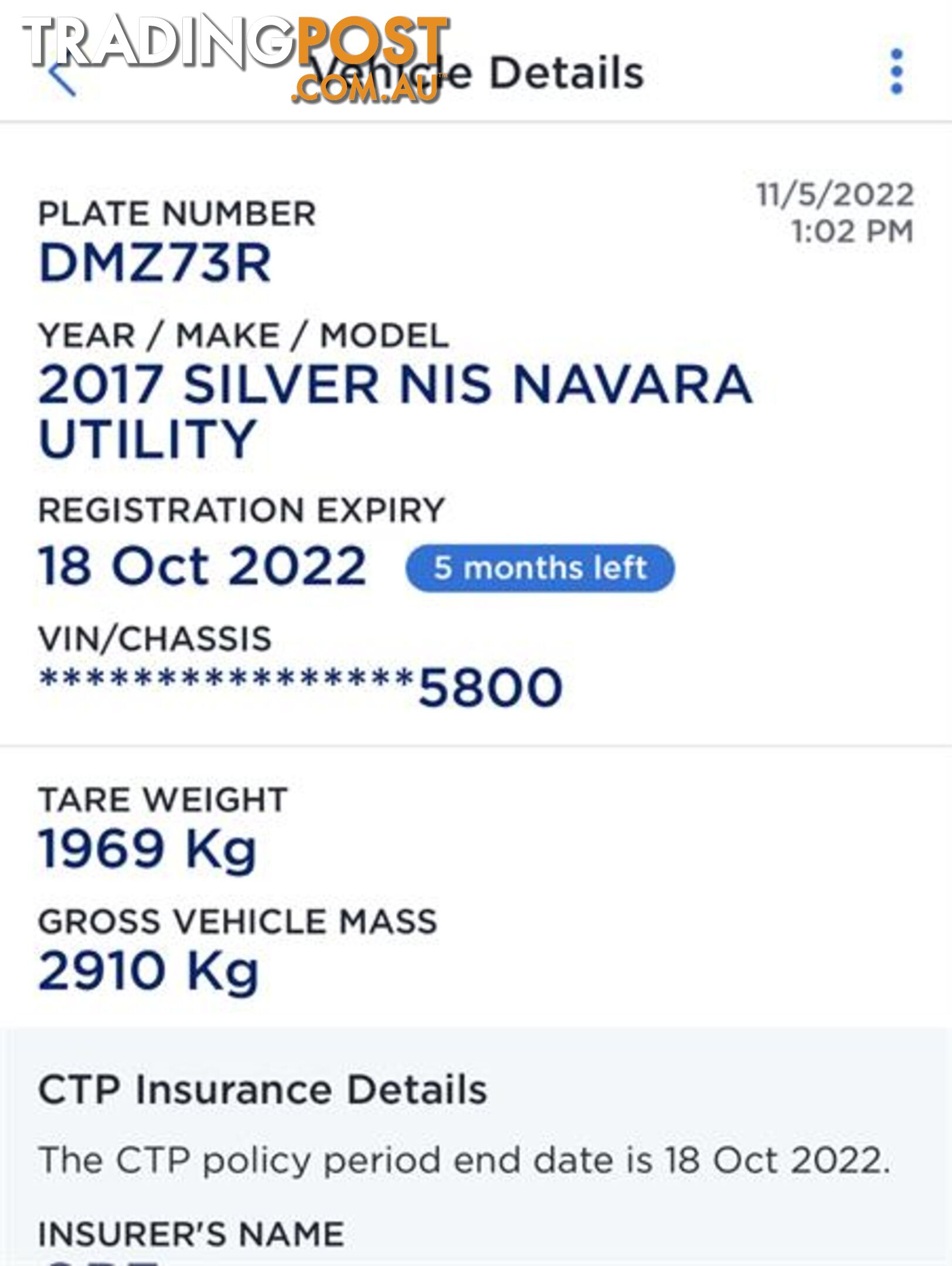 2017 NISSAN NAVARA ST-X (4X4) D23 SERIES II UTE TRAY