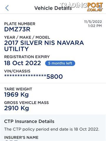 2017 NISSAN NAVARA ST-X (4X4) D23 SERIES II UTE TRAY