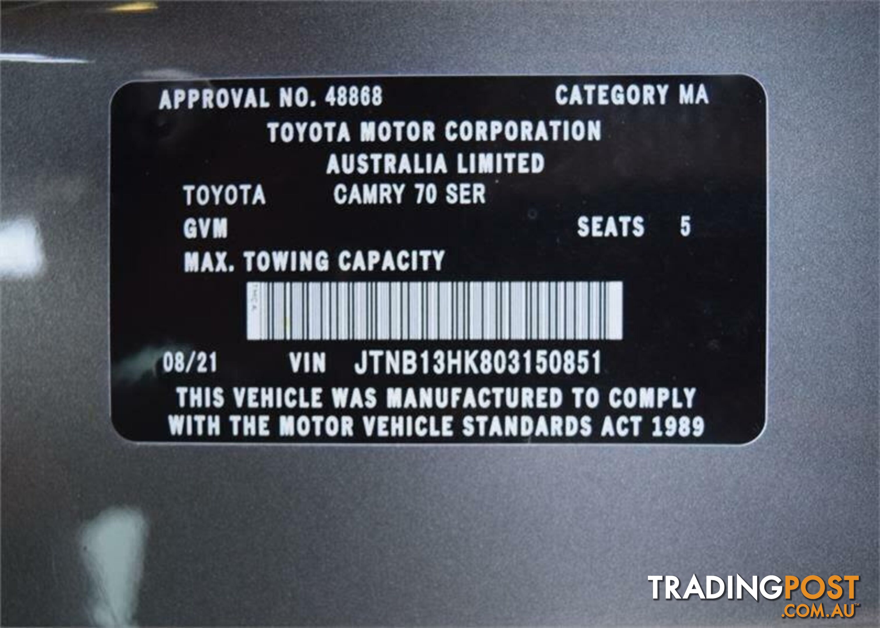 2021 TOYOTA CAMRY ASCENT AXVA70R SEDAN