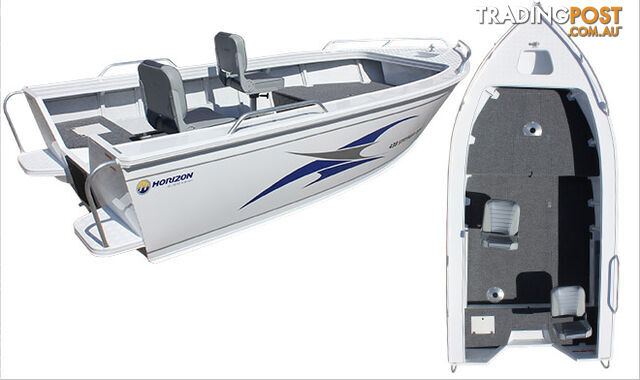 Brand new Horizon 442 & 462 Stryker XPF deluxe tiller steer aluminium boat with pedestal seating.