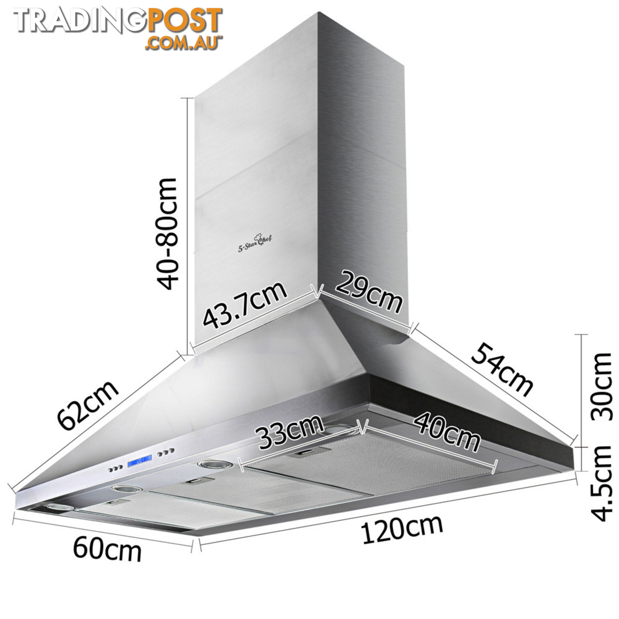 5 Star Chef 3 Fan Speed Rangehood 120cm