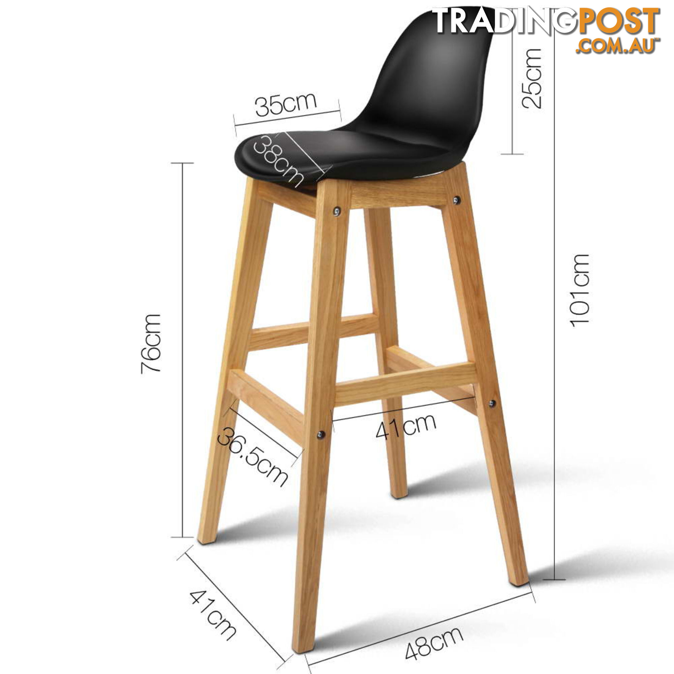 Set of 2 High Seat Back Barstools Black