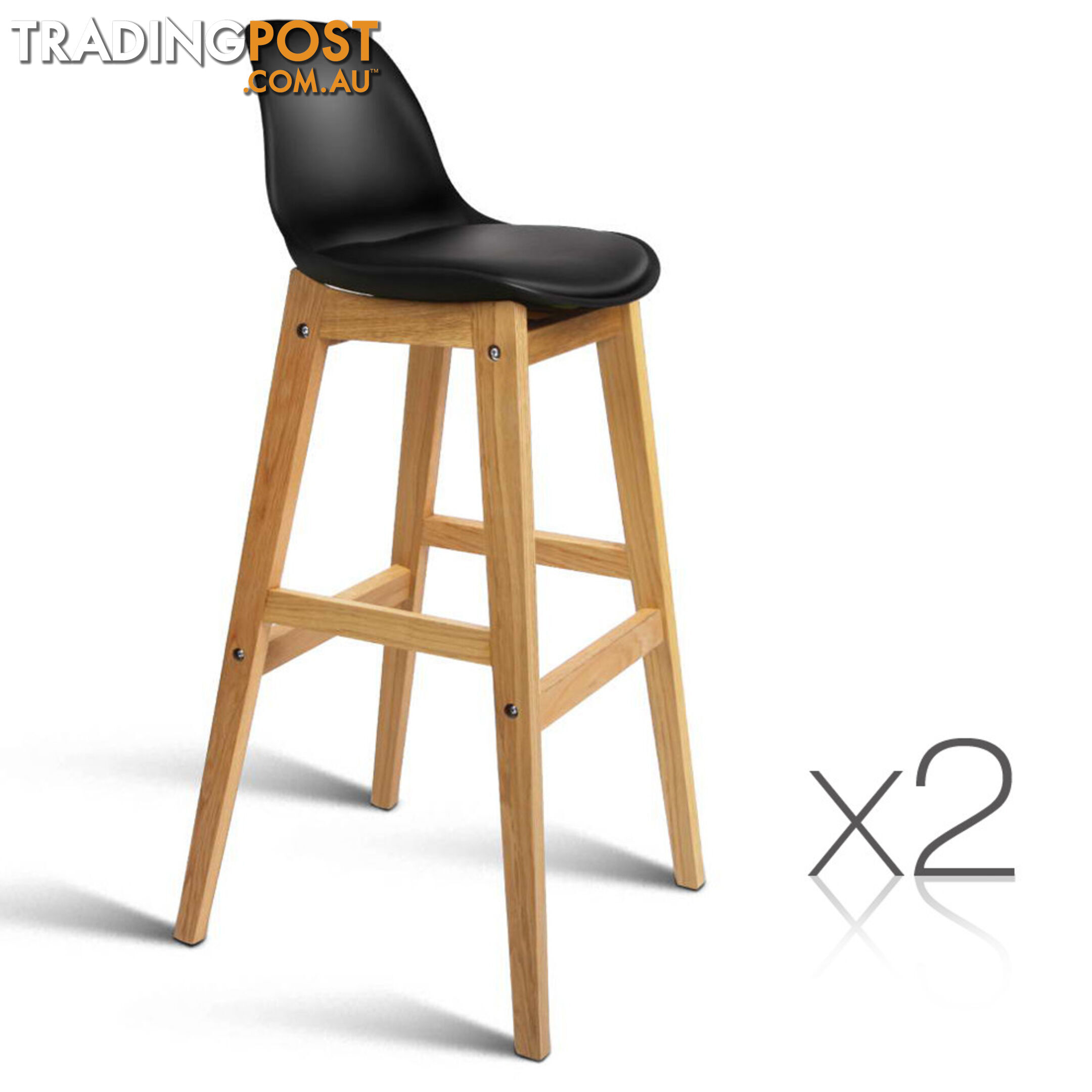 Set of 2 High Seat Back Barstools Black