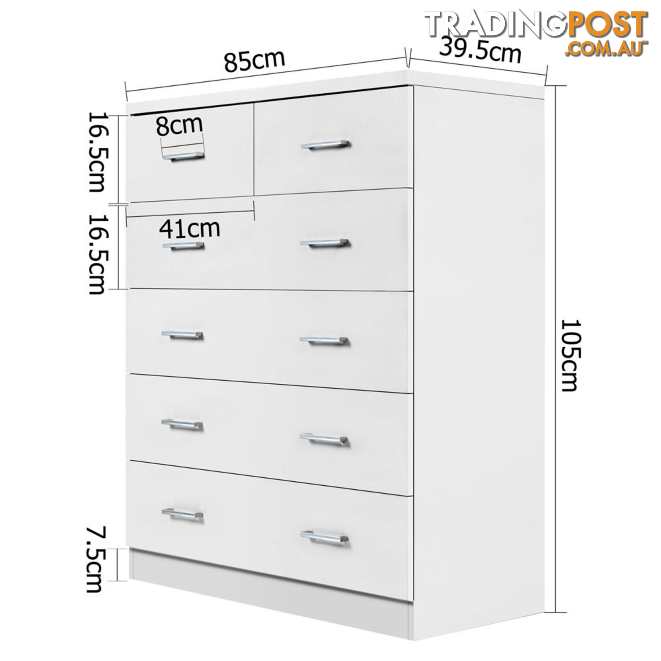 6 Drawer Tallboy Bedroom Storage White