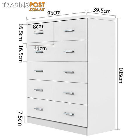 6 Drawer Tallboy Bedroom Storage White