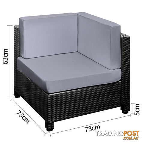 7 pcs Black Wicker Rattan 6 Seater Outdoor Lounge Set Grey