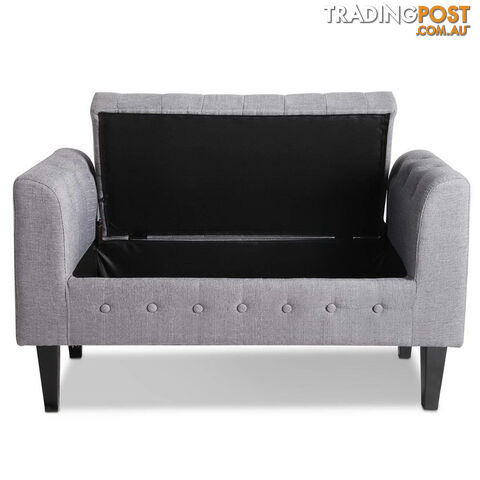 Linen Fabric Storage Ottoman  Grey