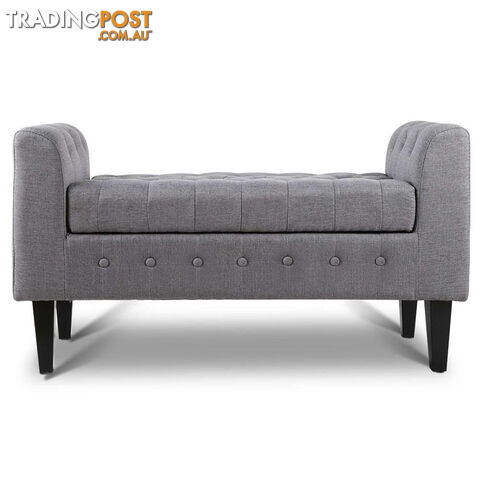 Linen Fabric Storage Ottoman  Grey