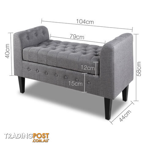 Linen Fabric Storage Ottoman  Grey