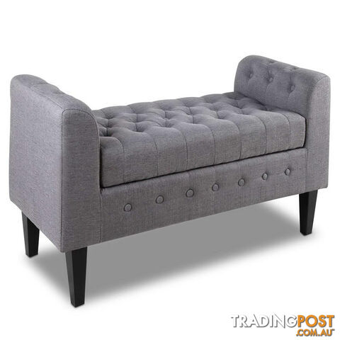 Linen Fabric Storage Ottoman  Grey