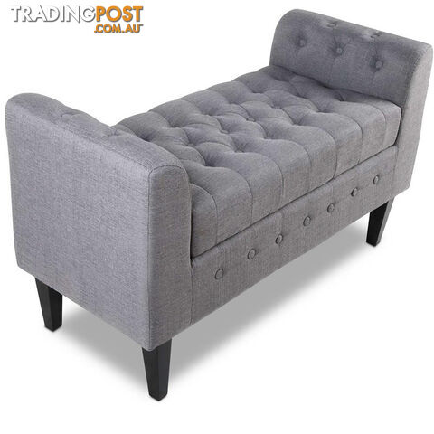 Linen Fabric Storage Ottoman  Grey