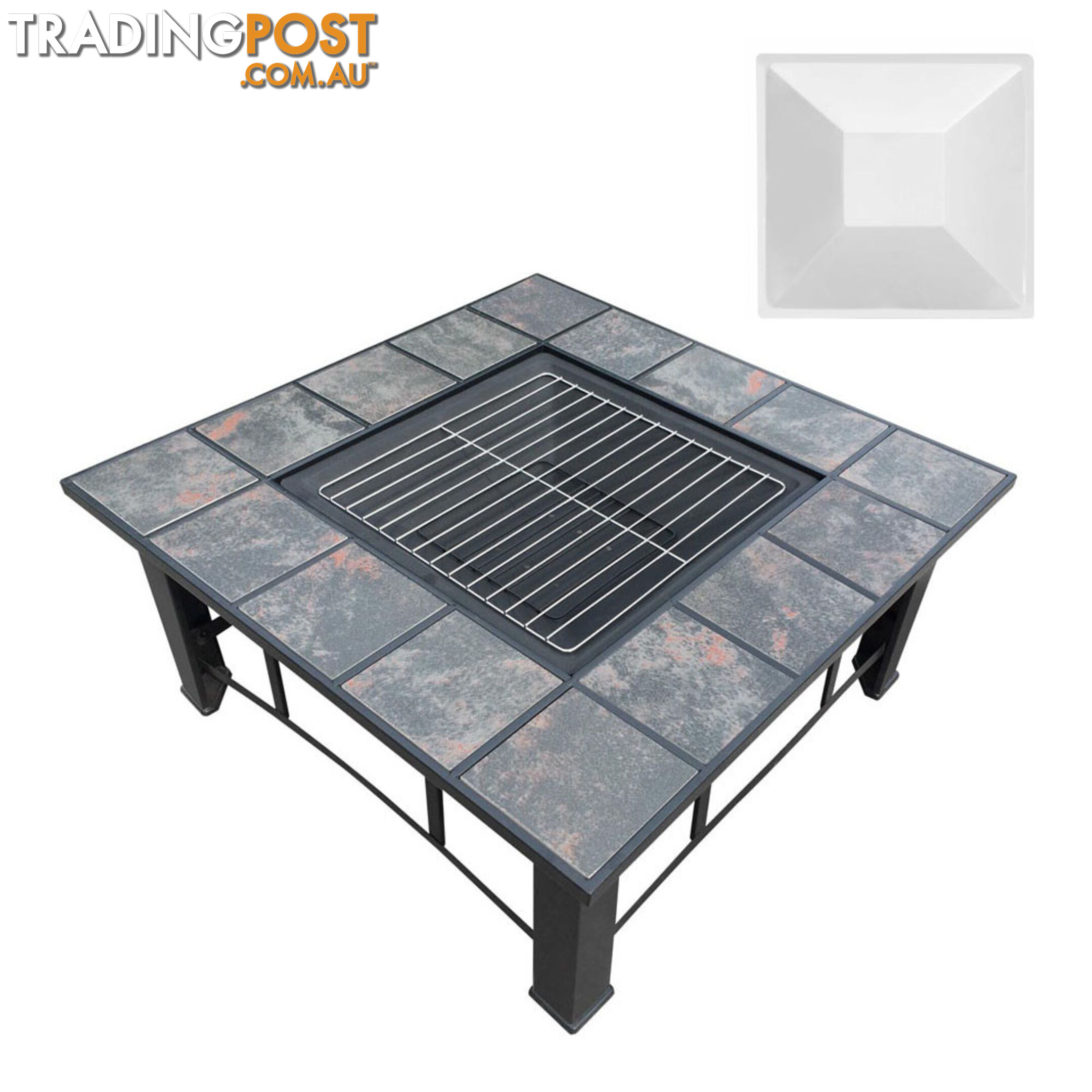 Outdoor Fire Pit BBQ Table Grill Fireplace Ice Bucket w/ Table Lid