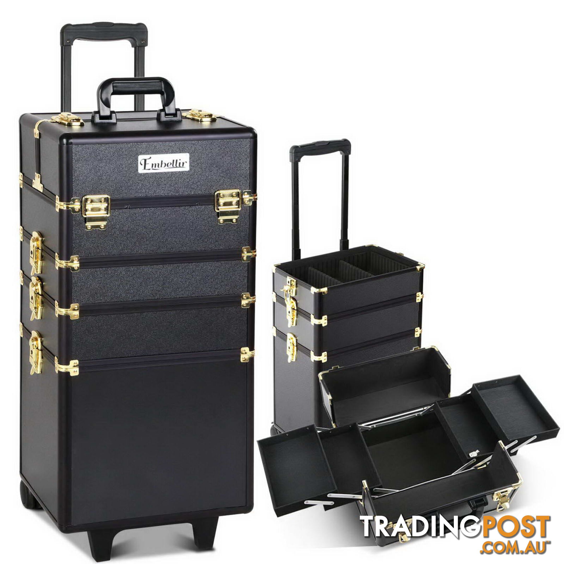 7 in 1 Make Up Cosmetic Beauty Case  Black & Gold