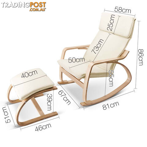 Birch Plywood Fabric Lounge Rocking Chair - Beige - with Foot Stool