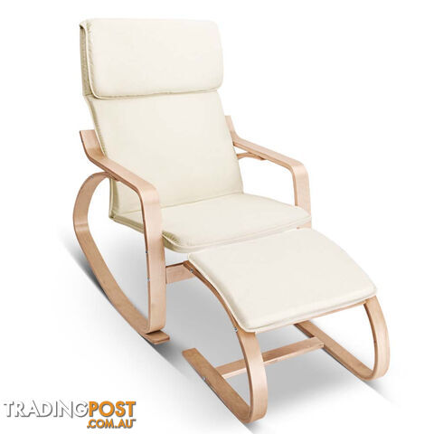Birch Plywood Fabric Lounge Rocking Chair - Beige - with Foot Stool