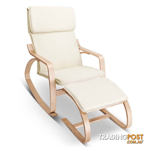 Birch Plywood Fabric Lounge Rocking Chair - Beige - with Foot Stool