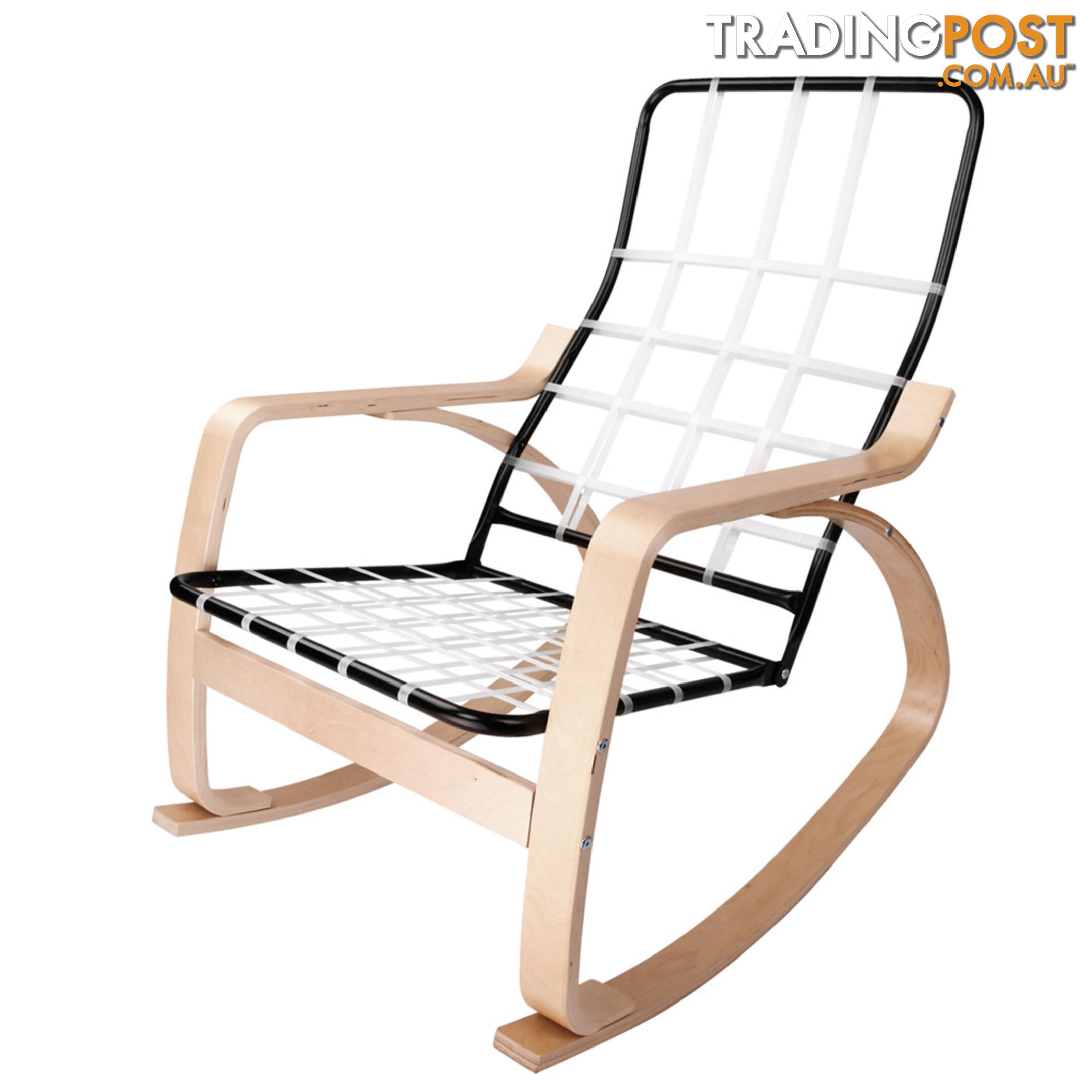 Birch Plywood Fabric Lounge Rocking Chair - Beige - with Foot Stool