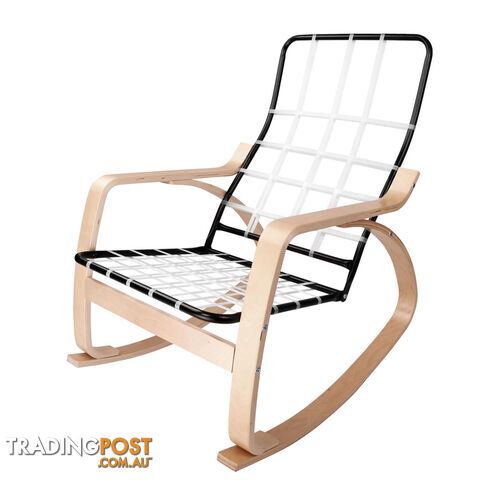 Birch Plywood Fabric Lounge Rocking Chair - Beige - with Foot Stool