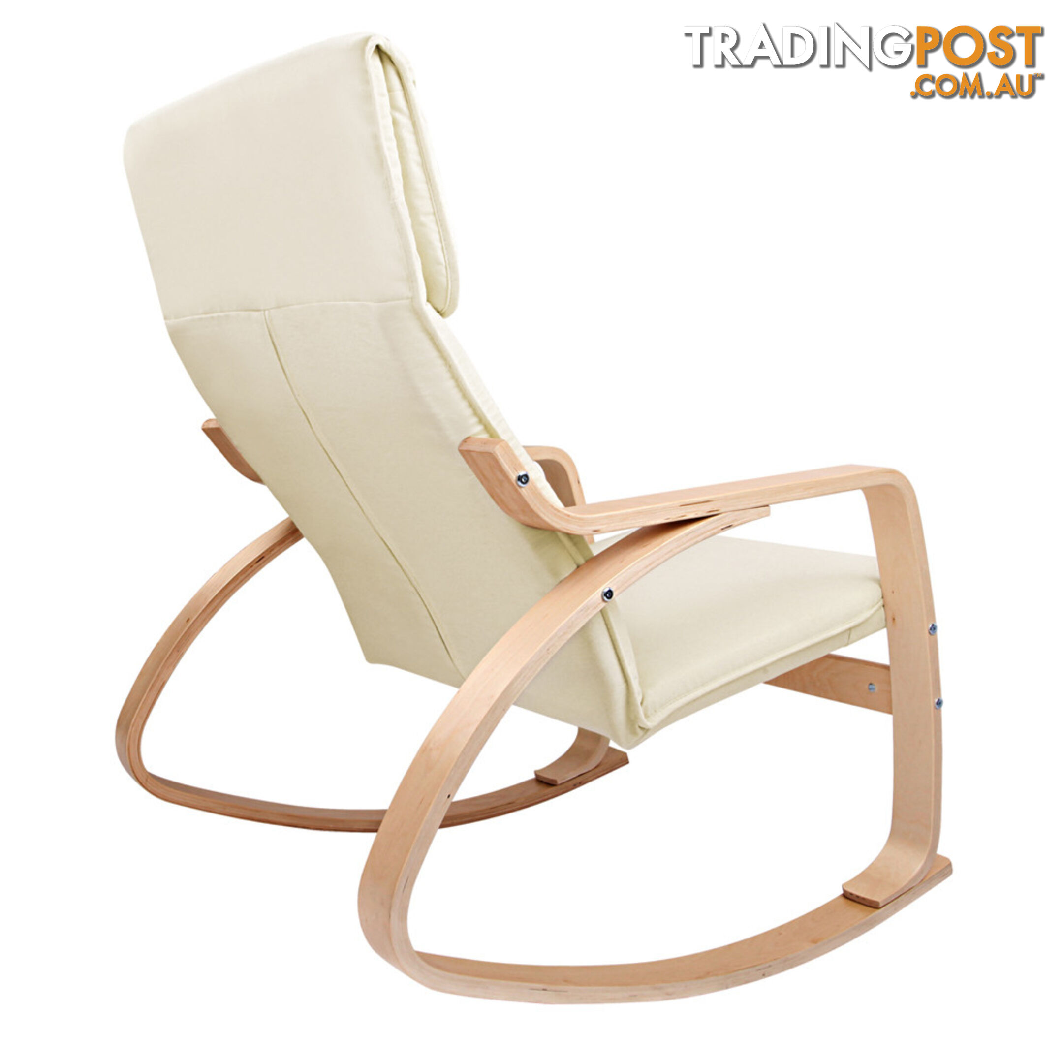 Birch Plywood Fabric Lounge Rocking Chair - Beige - with Foot Stool