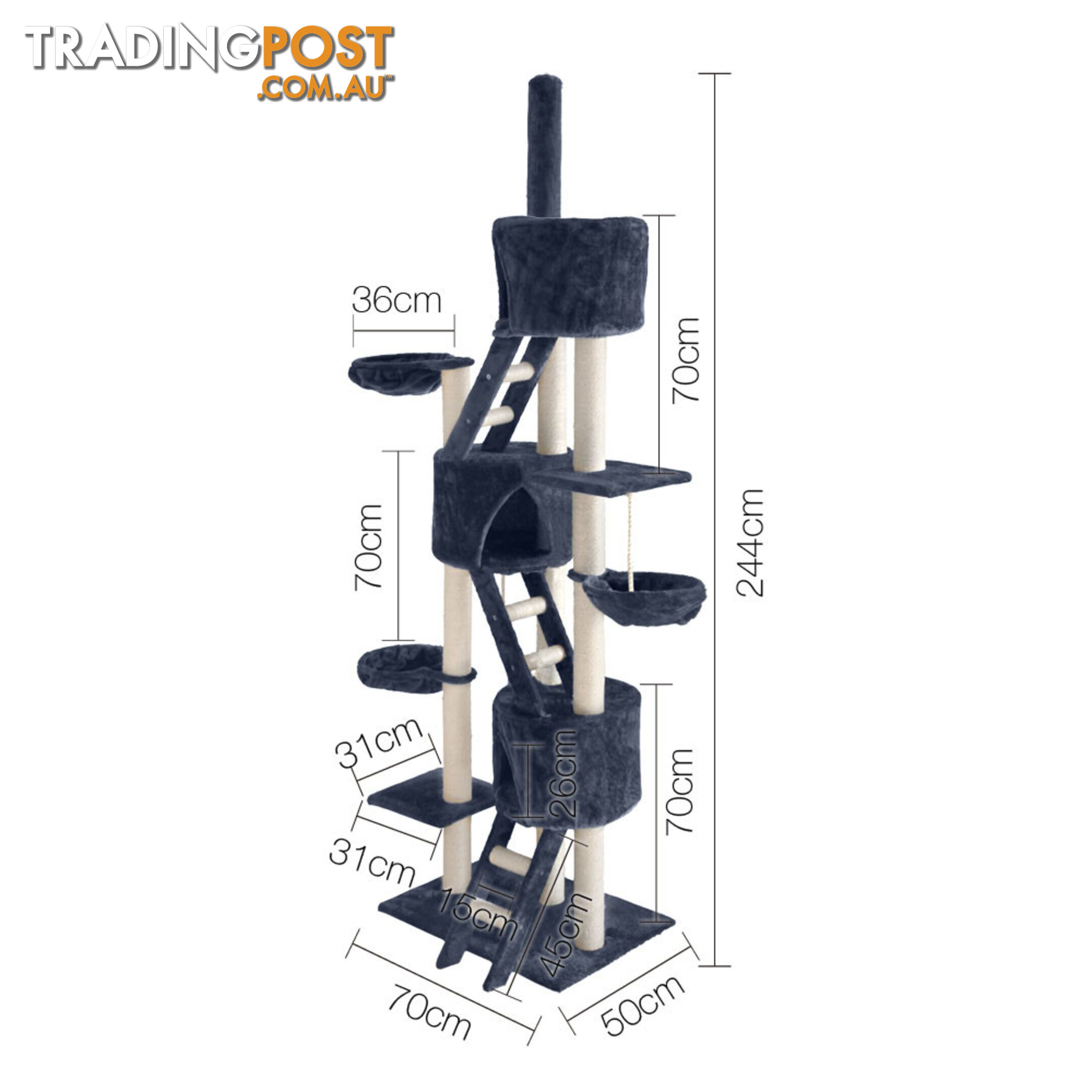 Cat Scratching Poles Post Furniture Tree 244cm Dark Grey