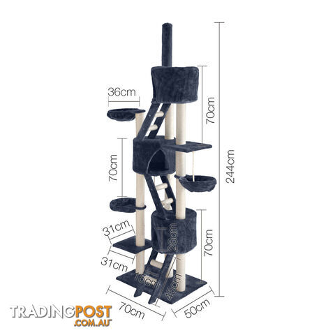 Cat Scratching Poles Post Furniture Tree 244cm Dark Grey